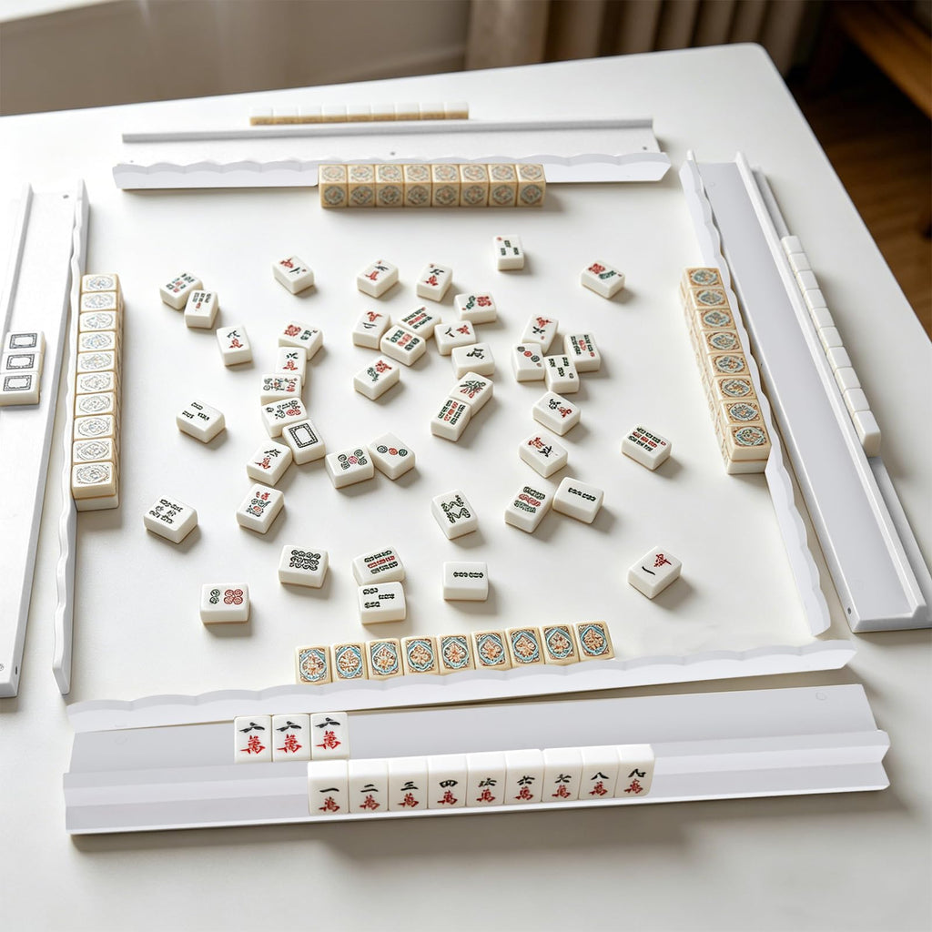 Wooden Mahjong Racks with Pushers Set of 4 N983