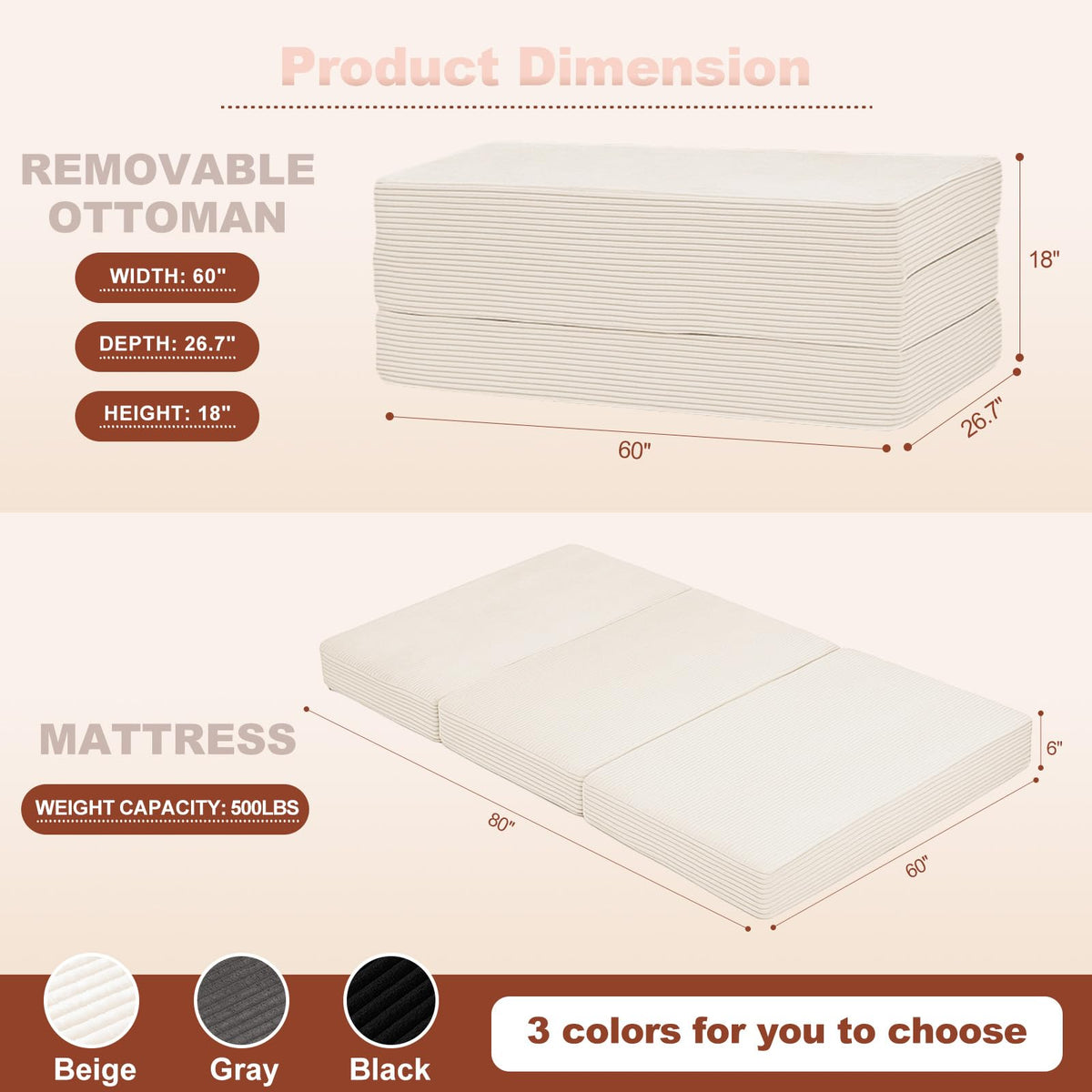 6-Inch Tri-Fold Foldable Mattress Z868384