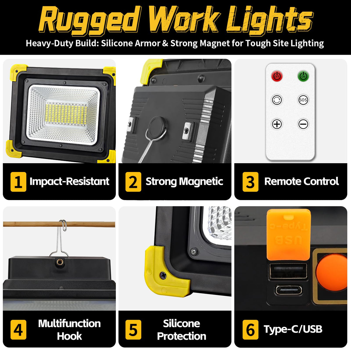 12000mAh Rechargeable Magnetic LED Work Light IP65 Waterproof 4 Modes Z585461