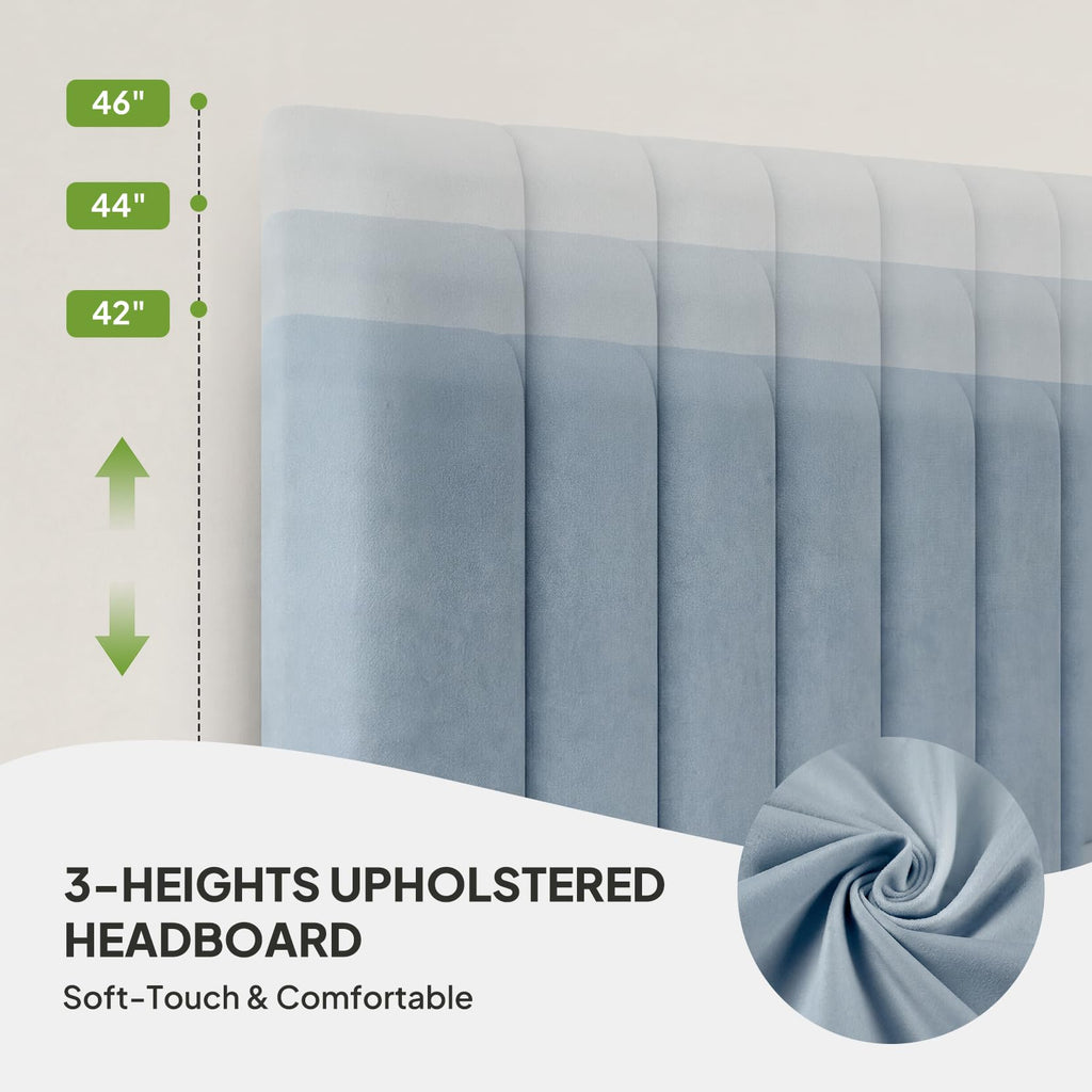 Full Size Blue Velvet Upholstered Bed Frame V49703