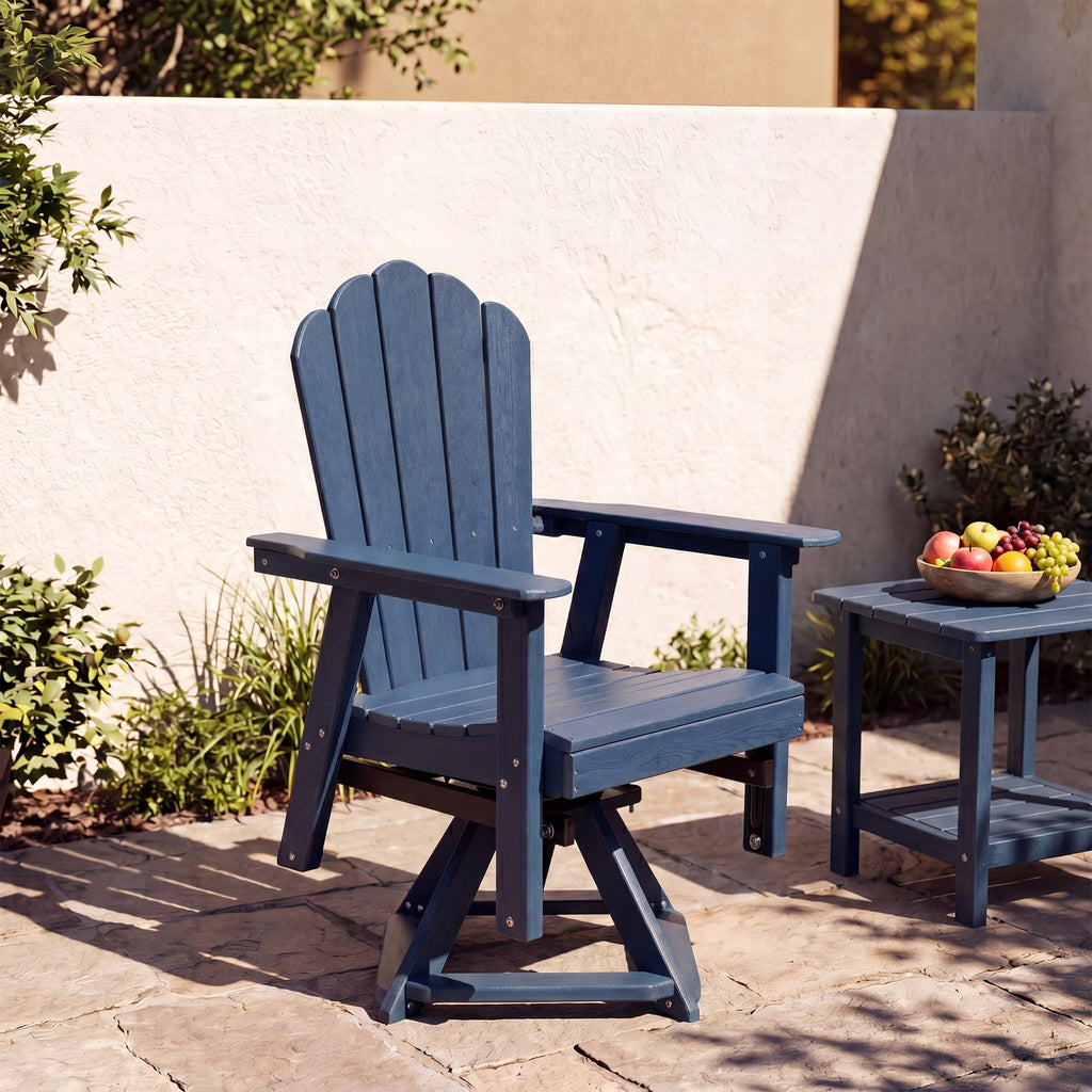 Blue 360° Swivel HDPE Adirondack Glider Chair J286174