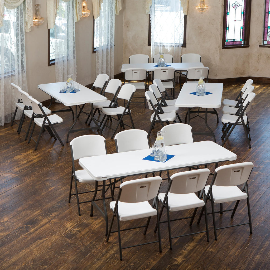 6 Ft Rectangular 4 Folding Tables and 24 Chairs Set White Granite O218077