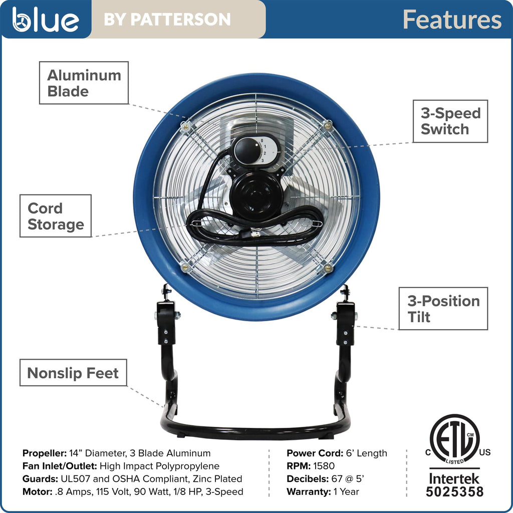 Blue 20-Inch 3-Speed Floor Fan U970