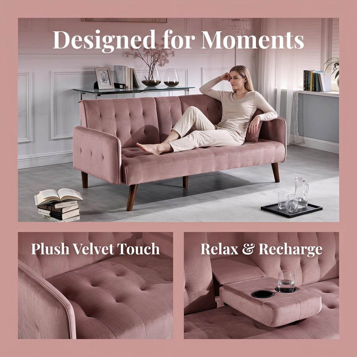 Pink Convertible Sleeper Sofa S61506