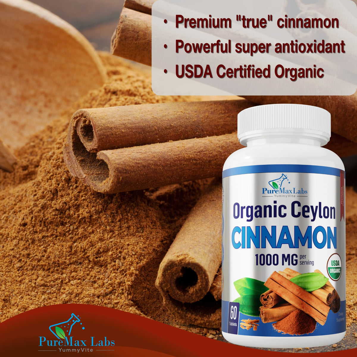Organic Ceylon Cinnamon 1000mg 60 Tablets P995