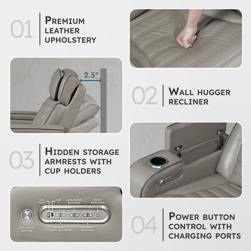 Gray Top Grain Leather Match Double Reclining Loveseat S20505