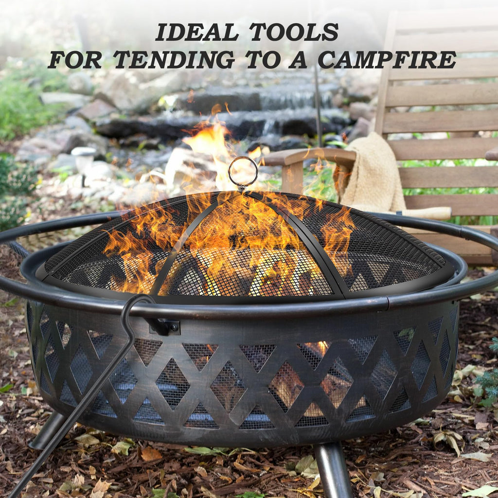 30 Inch Heavy Duty Metal Mesh Fire Pit Spark Screen with Handle & Poker K503