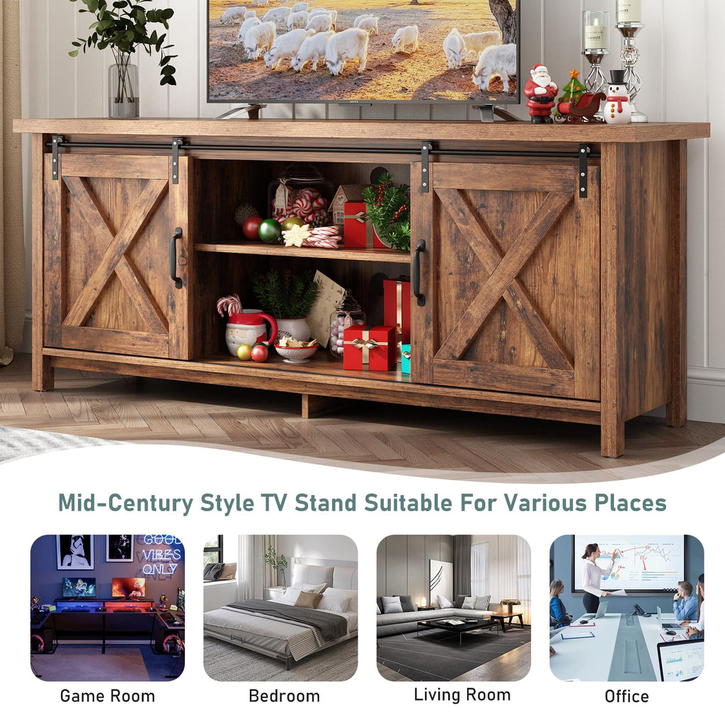 Farmhouse TV Stand with Adjustable Shelves & Sliding Barn Door X1769