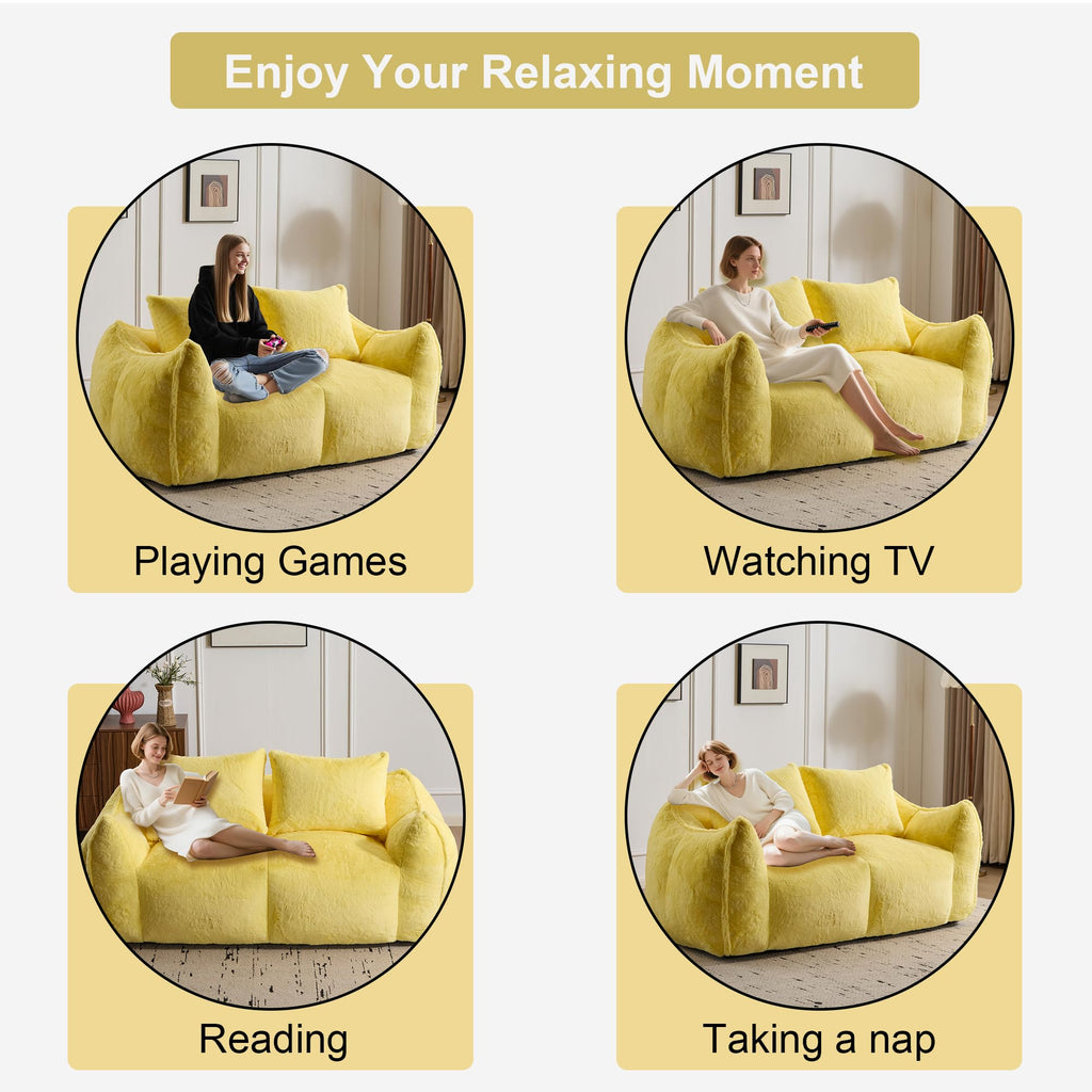Oversized Yellow Fluffy Loveseat with Pillows I89449