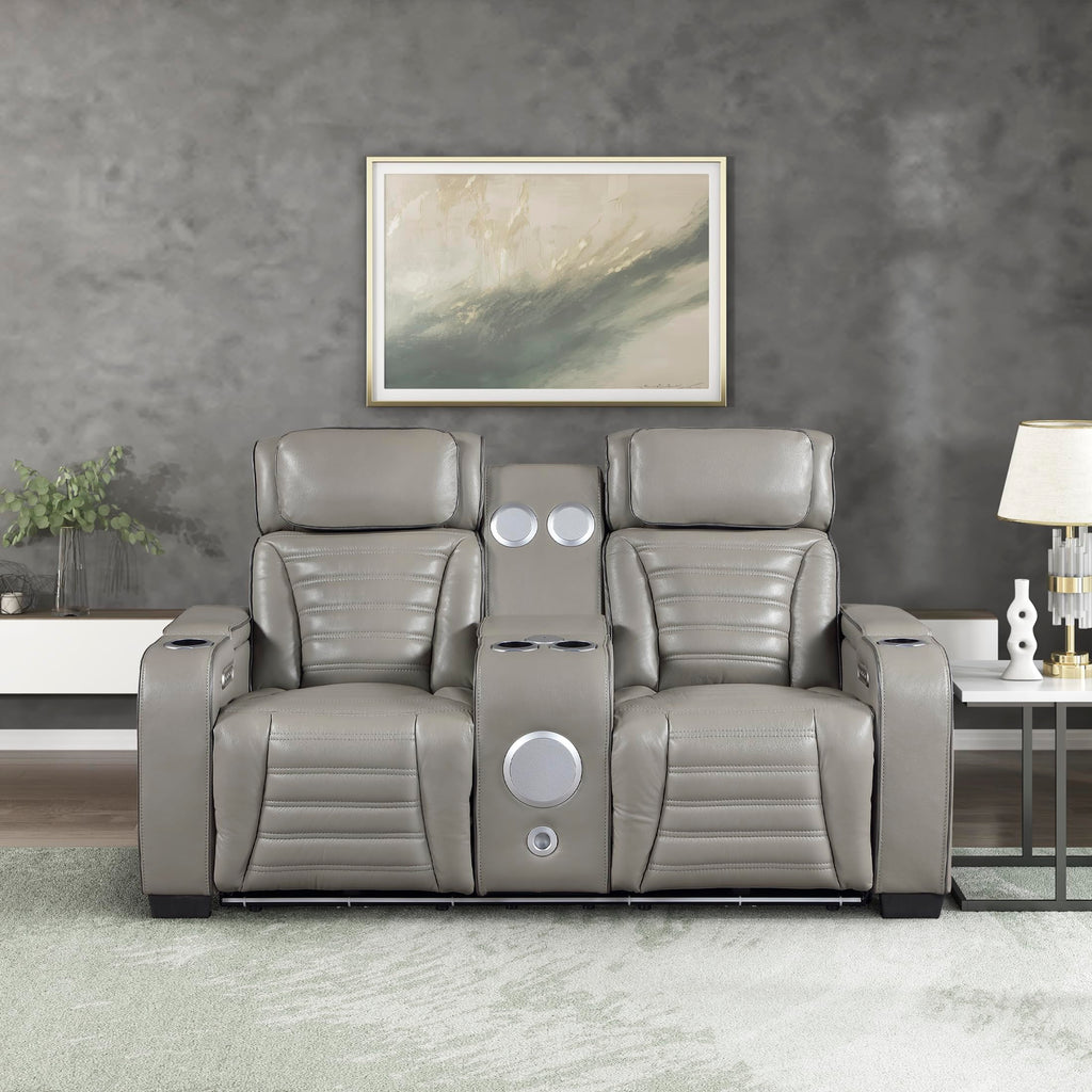 Gray Top Grain Leather Match Double Reclining Loveseat S20505