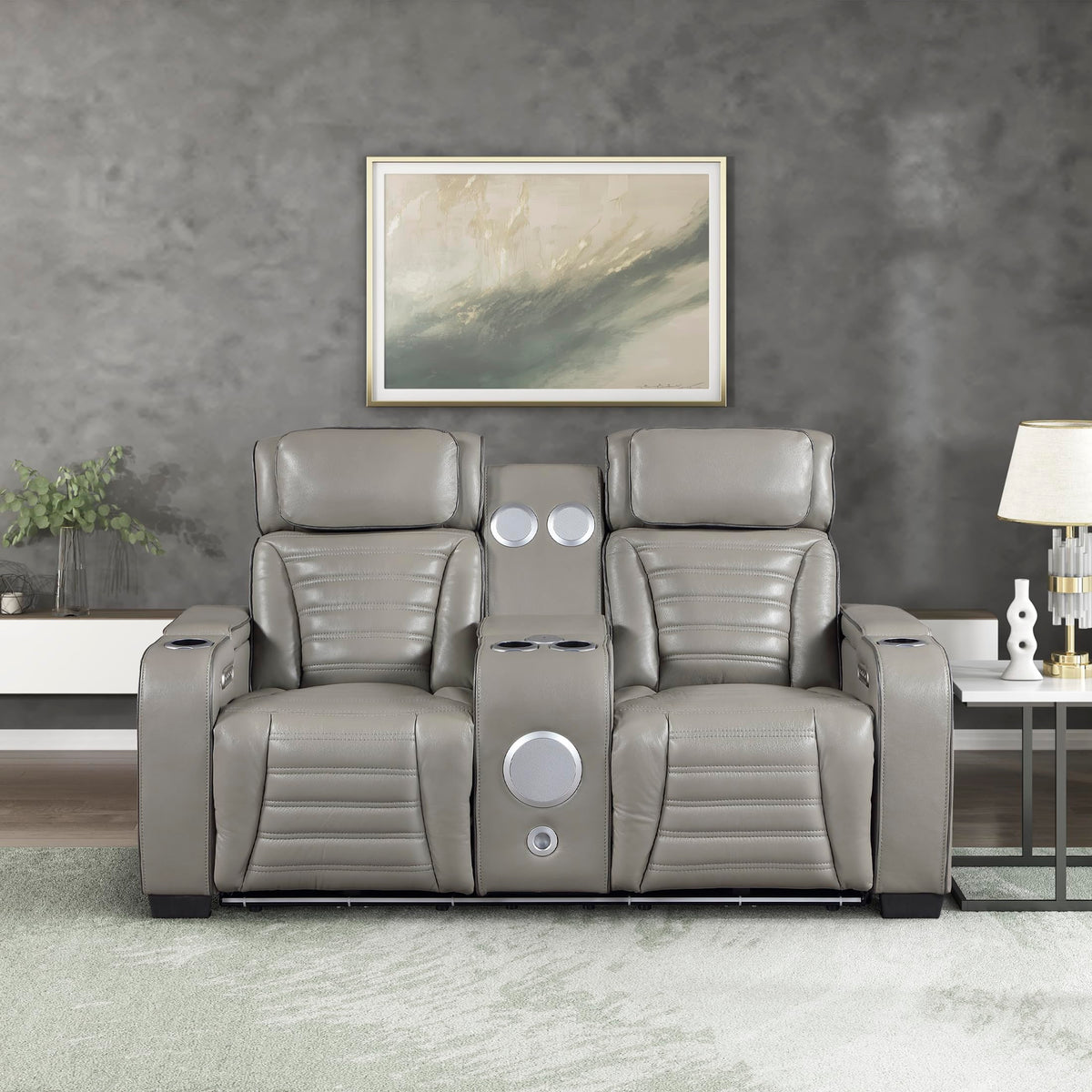 Gray Top Grain Leather Match Double Reclining Loveseat S20505
