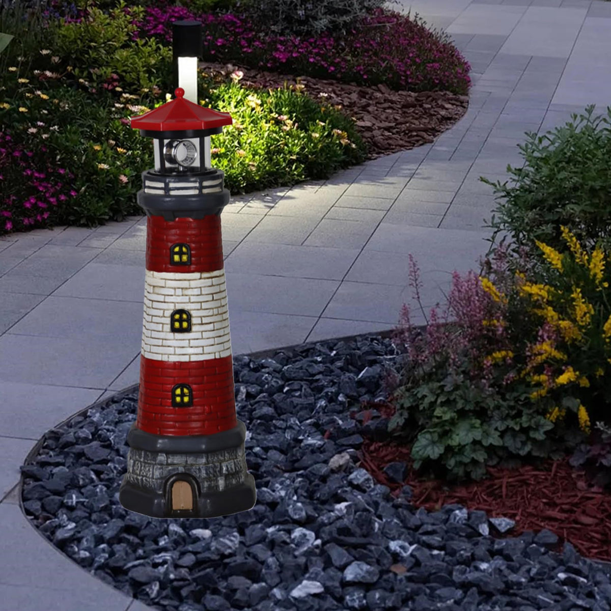 Solar Lighthouse with Rotating LED Lights Waterproof Lighthouse Statue A930