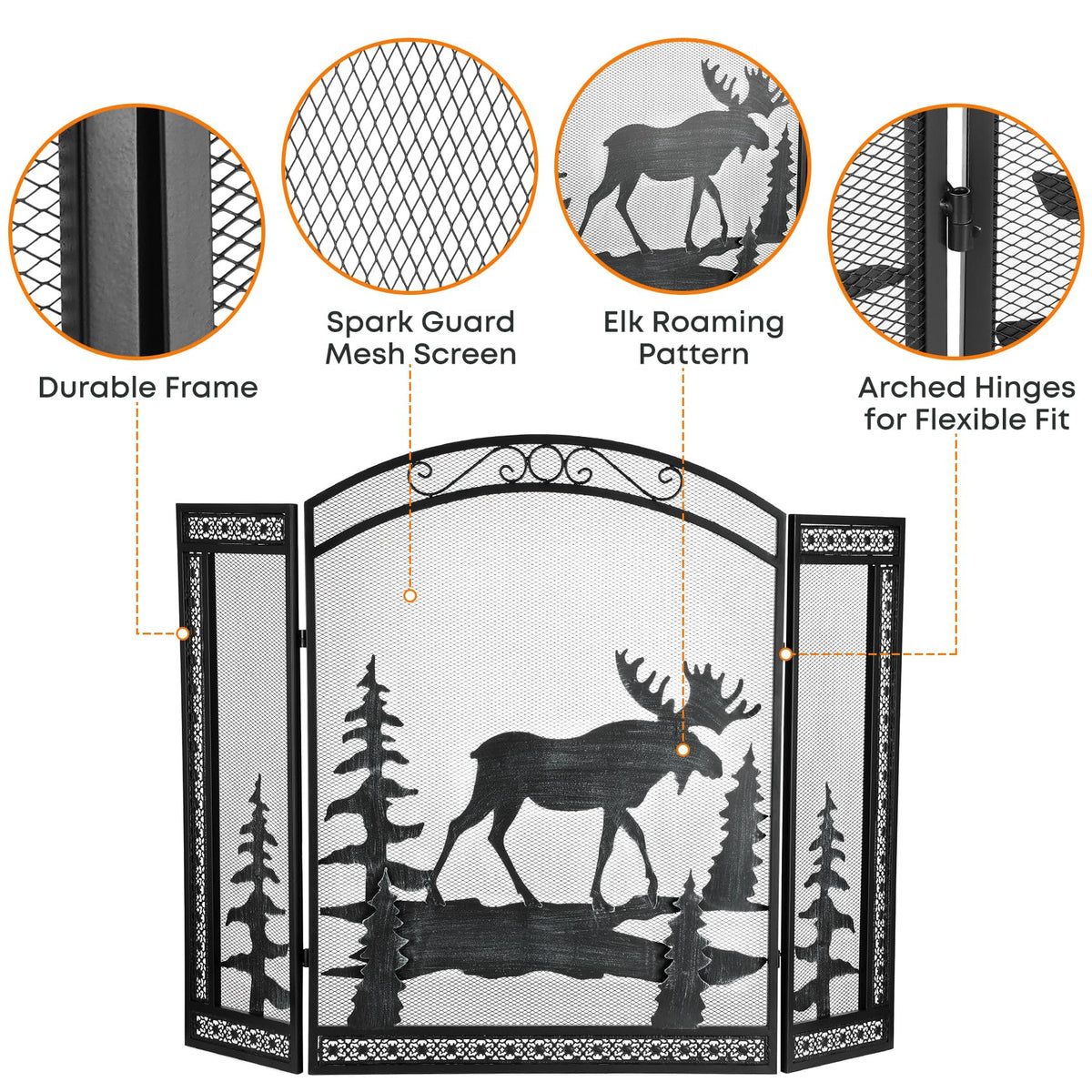3 Panel Fireplace Screen with Guard Grate C5273