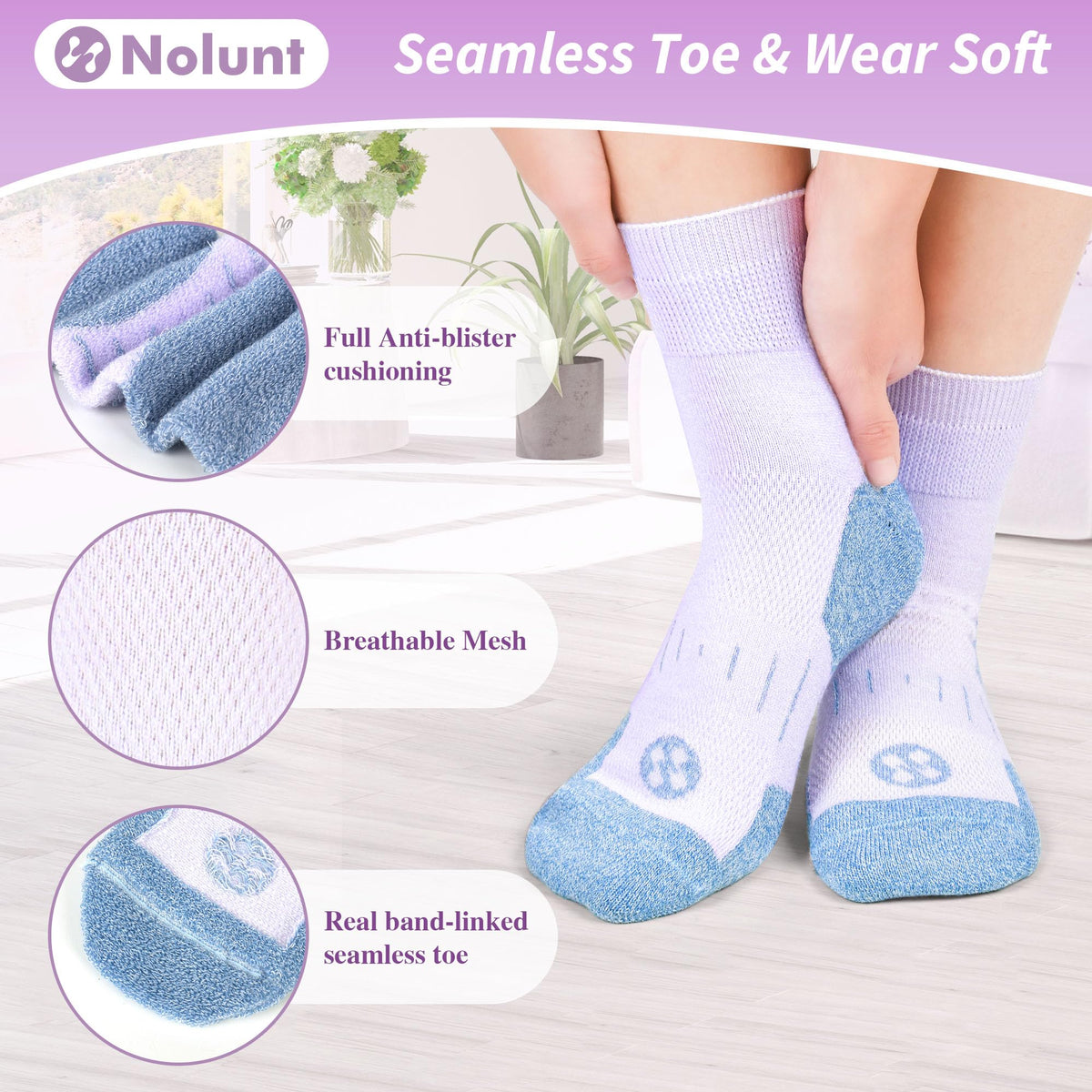6 Pairs Wide Bamboo Viscose Non Binding Socks I2962
