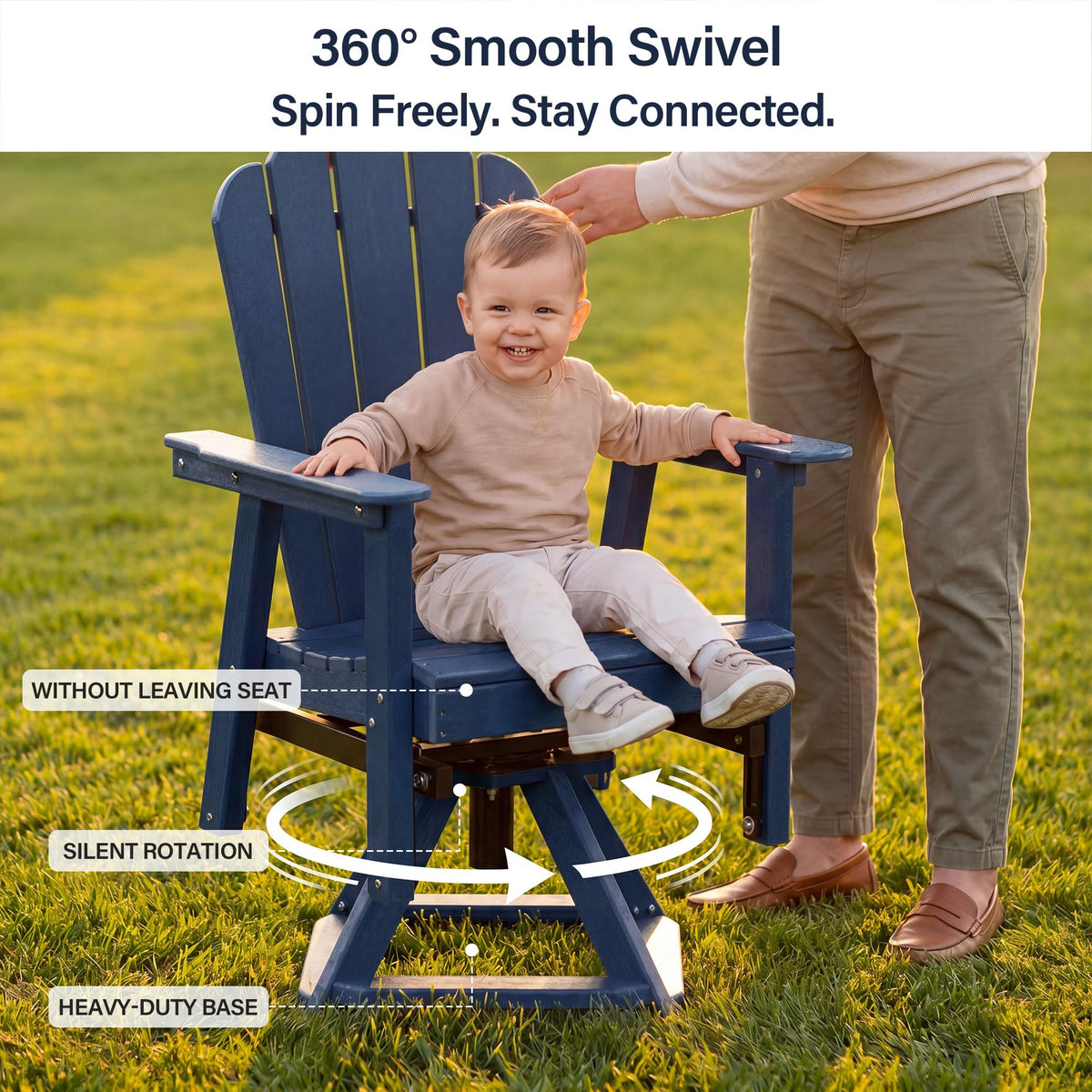 Blue 360° Swivel HDPE Adirondack Glider Chair J286174