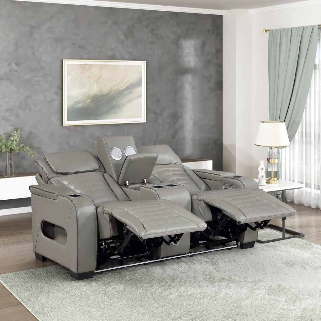 Gray Top Grain Leather Match Double Reclining Loveseat S20505