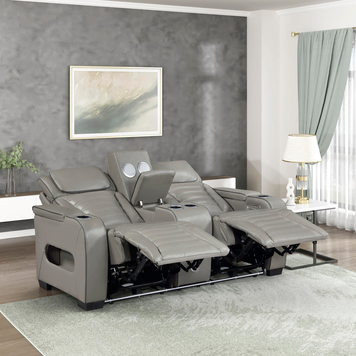 Gray Top Grain Leather Match Double Reclining Loveseat S20505