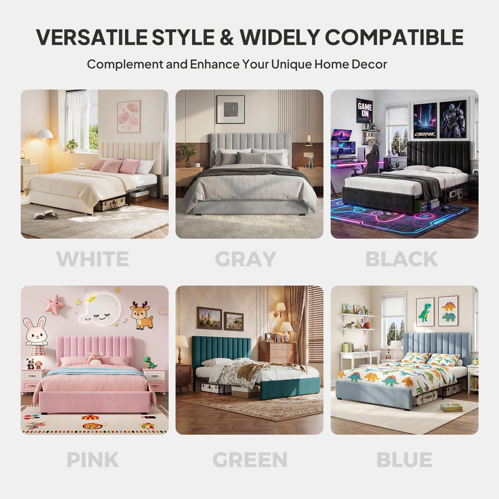 Full Size Blue Velvet Upholstered Bed Frame V49703