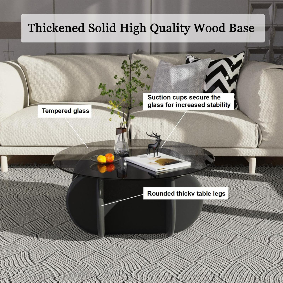 Black Round Glass Top Coffee Table E5505