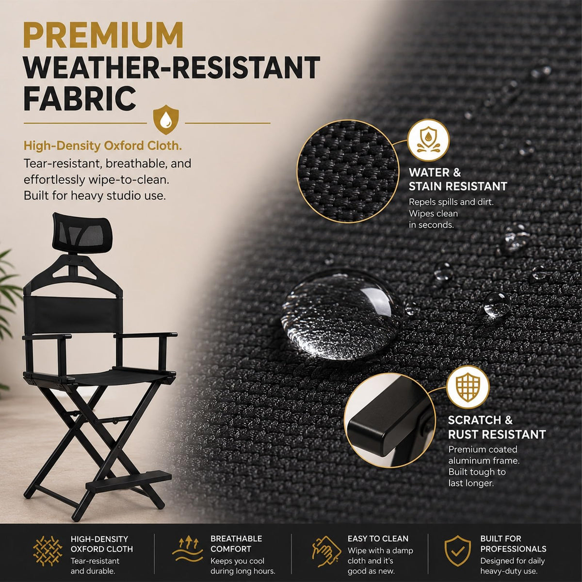 Gold Extra Tall Foldable Makeup Chair N23938