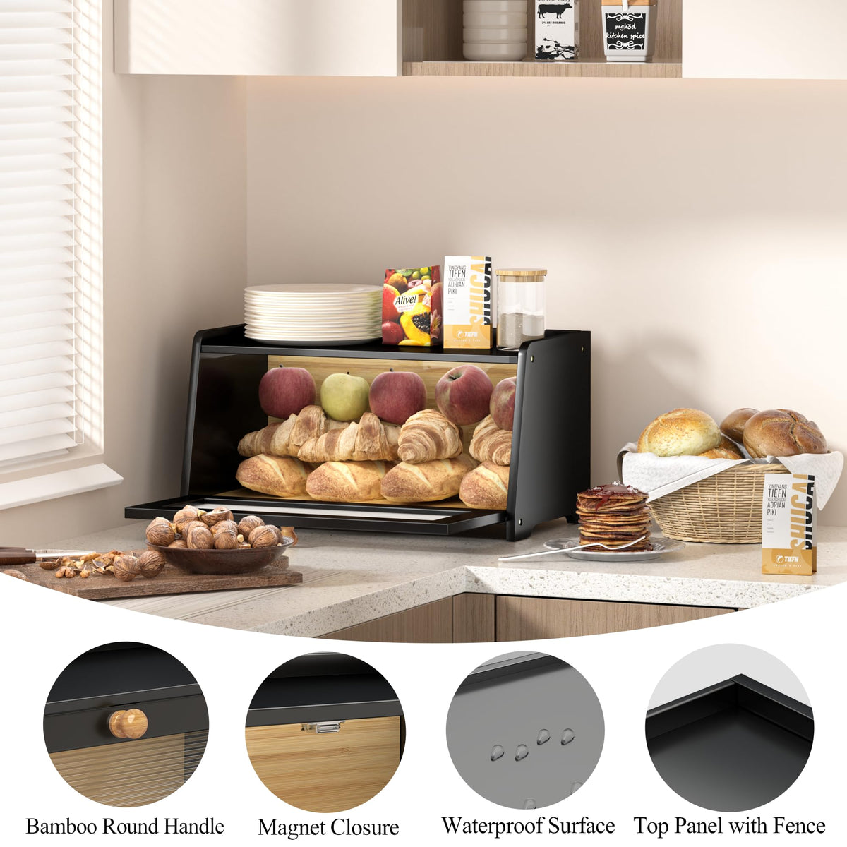 Black Wooden Bread Box I1850