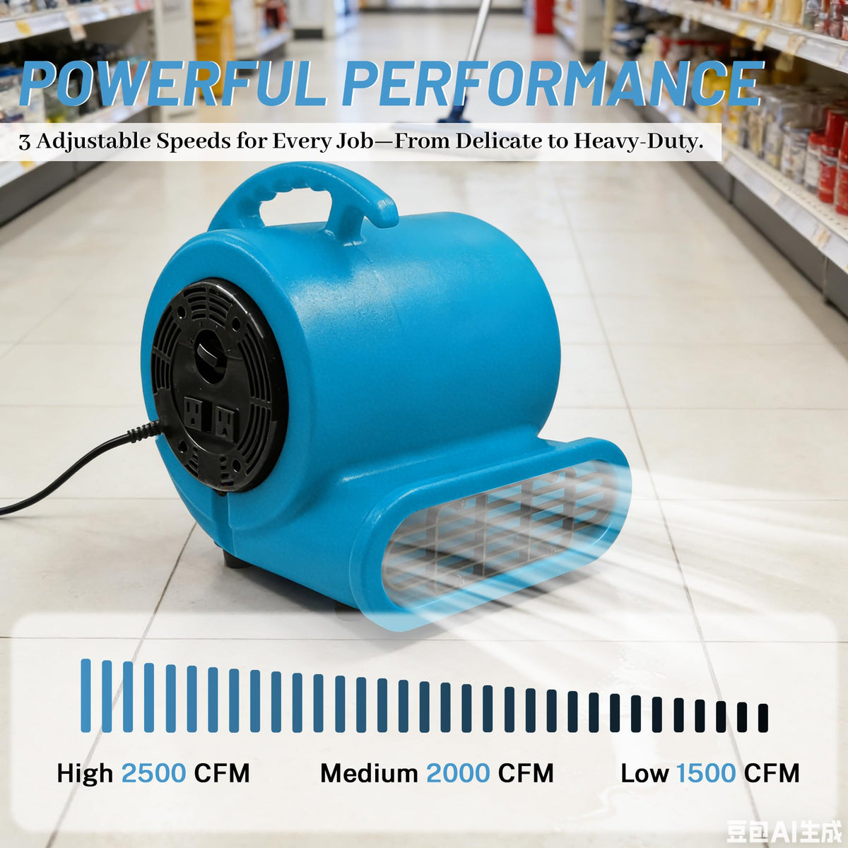 Light Blue 2500 CFM 3-Speed Floor Dryer G998