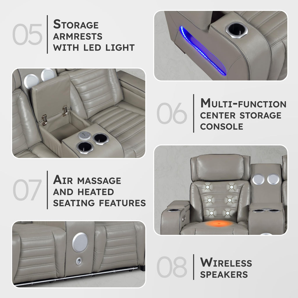 Gray Top Grain Leather Match Double Reclining Loveseat S20505