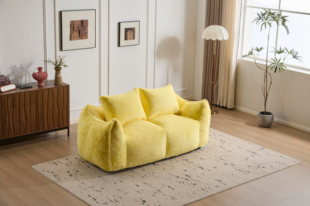 Oversized Yellow Fluffy Loveseat with Pillows I89449