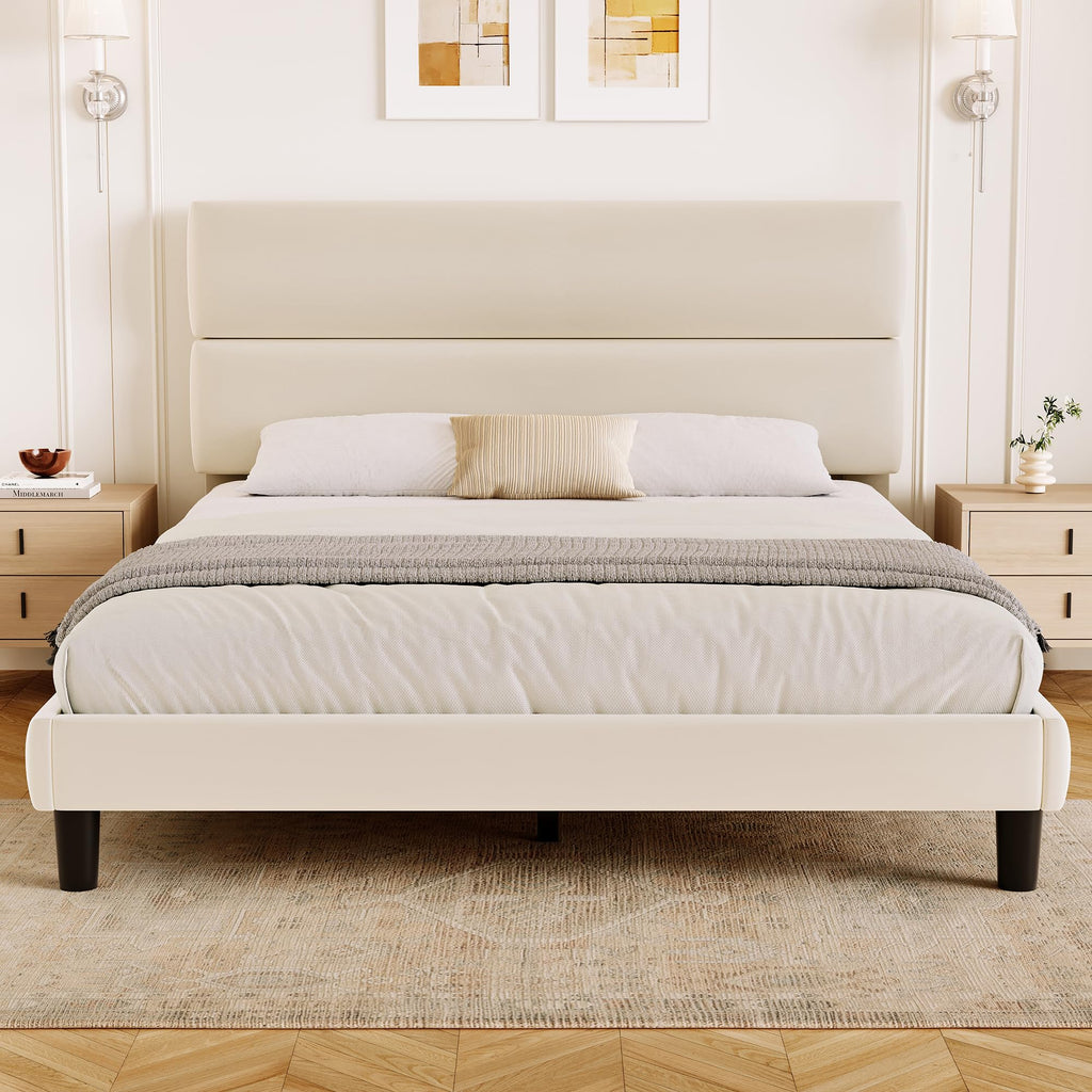 Queen Size Velvet Upholstered Platform Bed Frame B15450