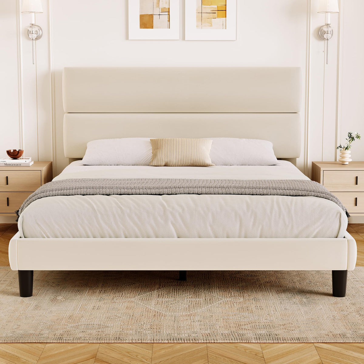 Queen Size Velvet Upholstered Platform Bed Frame B15450