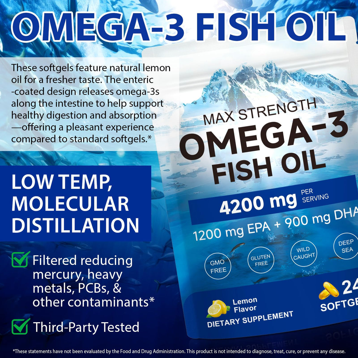 Omega 3 Fish Oil 4200mg 240 Softgels Lemon Flavor W500