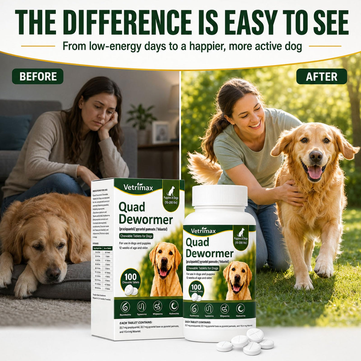 Dewormer for Dogs, 4-Way Wormer, 100 Count O14943