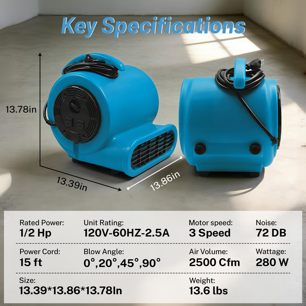 Light Blue 2500 CFM 3-Speed Floor Dryer G998