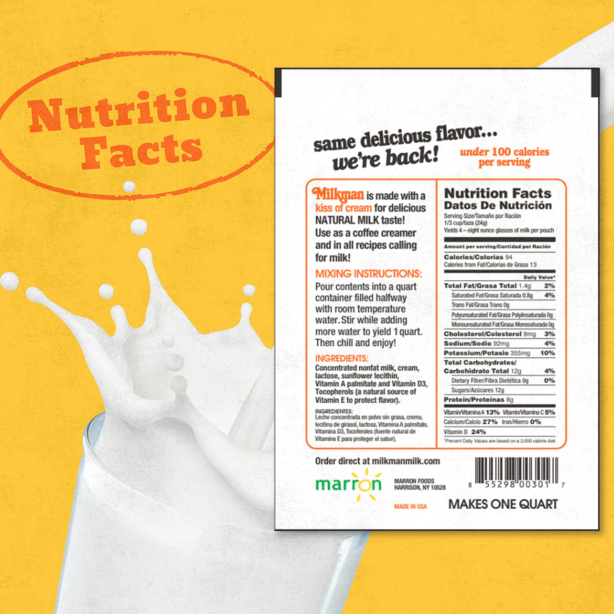 Low-Fat Instant Dry Milk Powder Packets 18 Pack U27405
