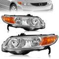 Headlight Assembly for 2006-2011 Honda Civic 2-Door Chrome Housing Amber Reflector R805569