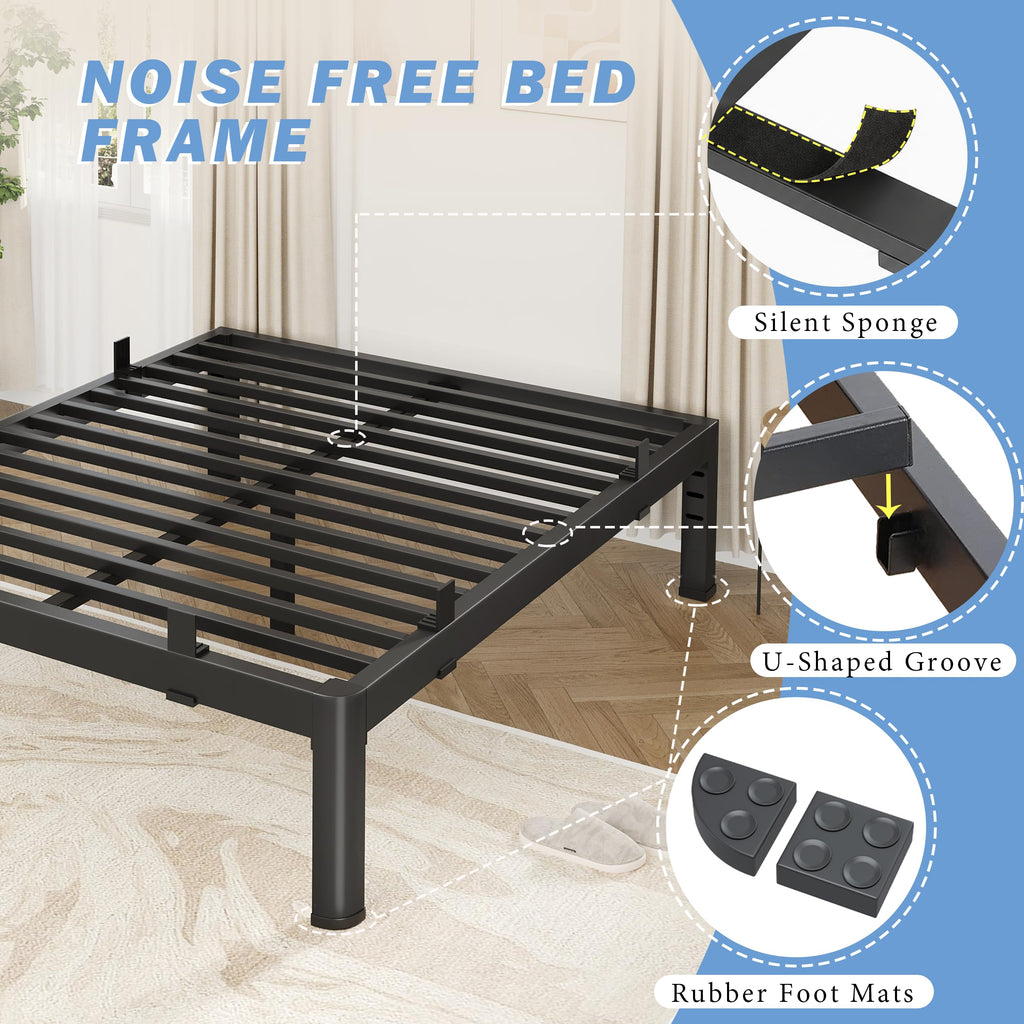 18 Inch Metal King Bed Frame with Steel Support V9695