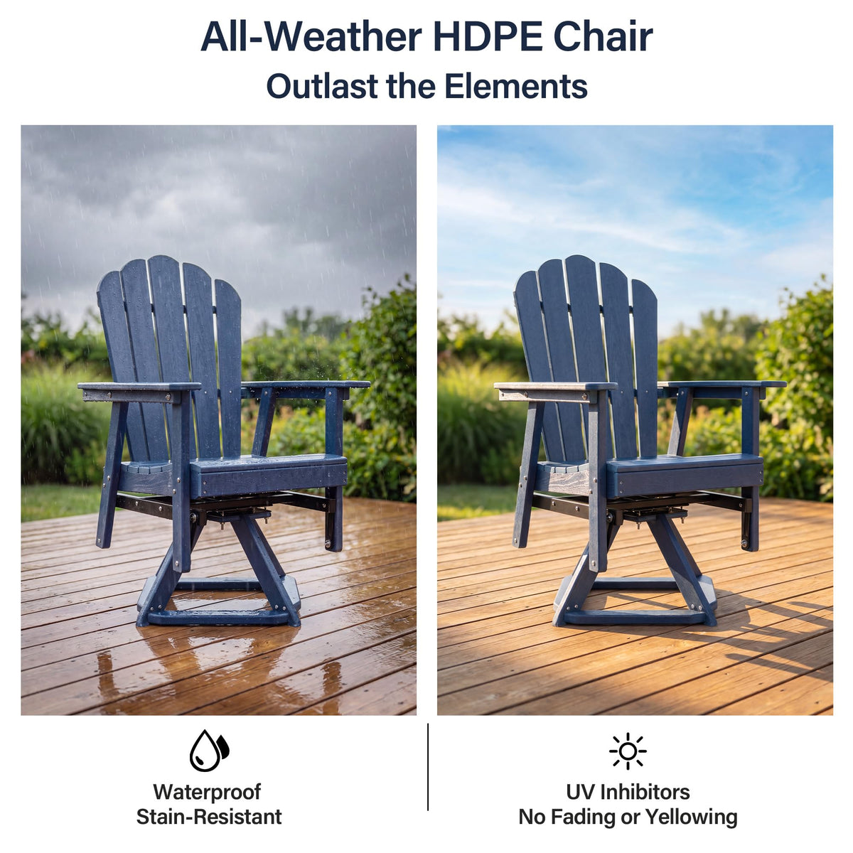 Blue 360° Swivel HDPE Adirondack Glider Chair J286174