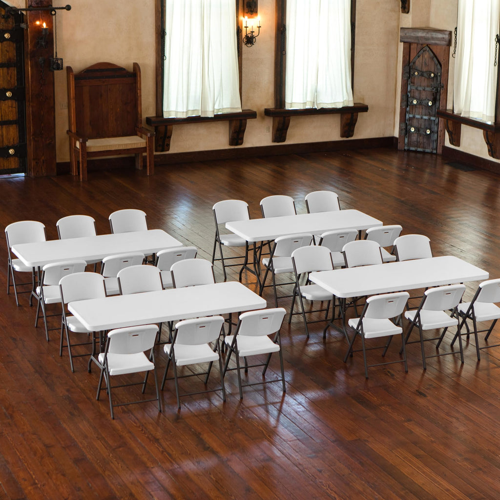 6 Ft Rectangular 4 Folding Tables and 24 Chairs Set White Granite O218077
