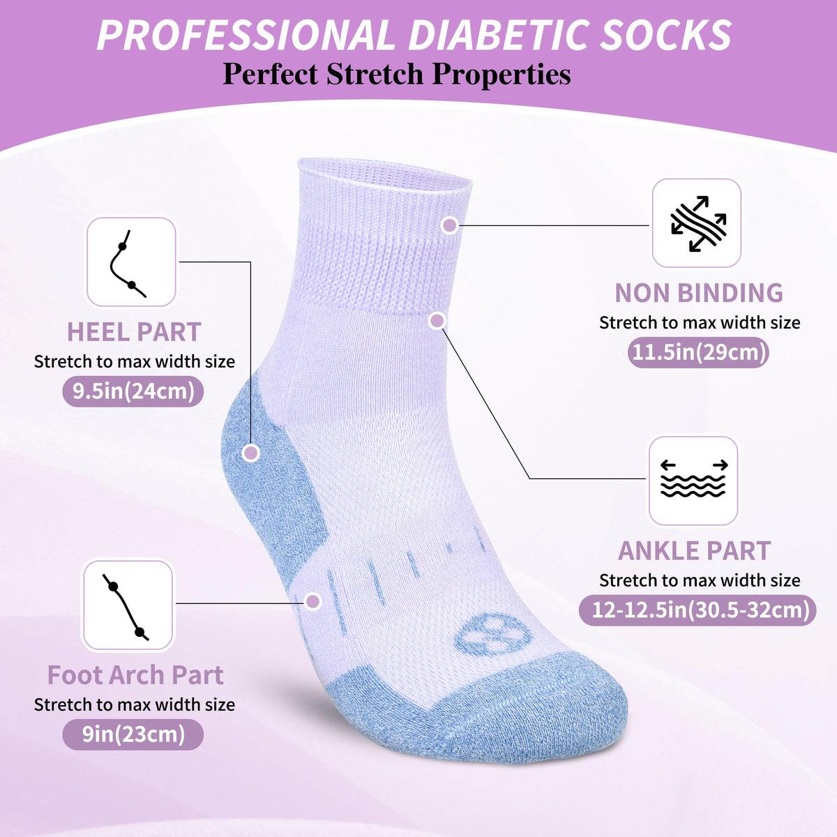 6 Pairs Wide Bamboo Viscose Non Binding Socks I2962