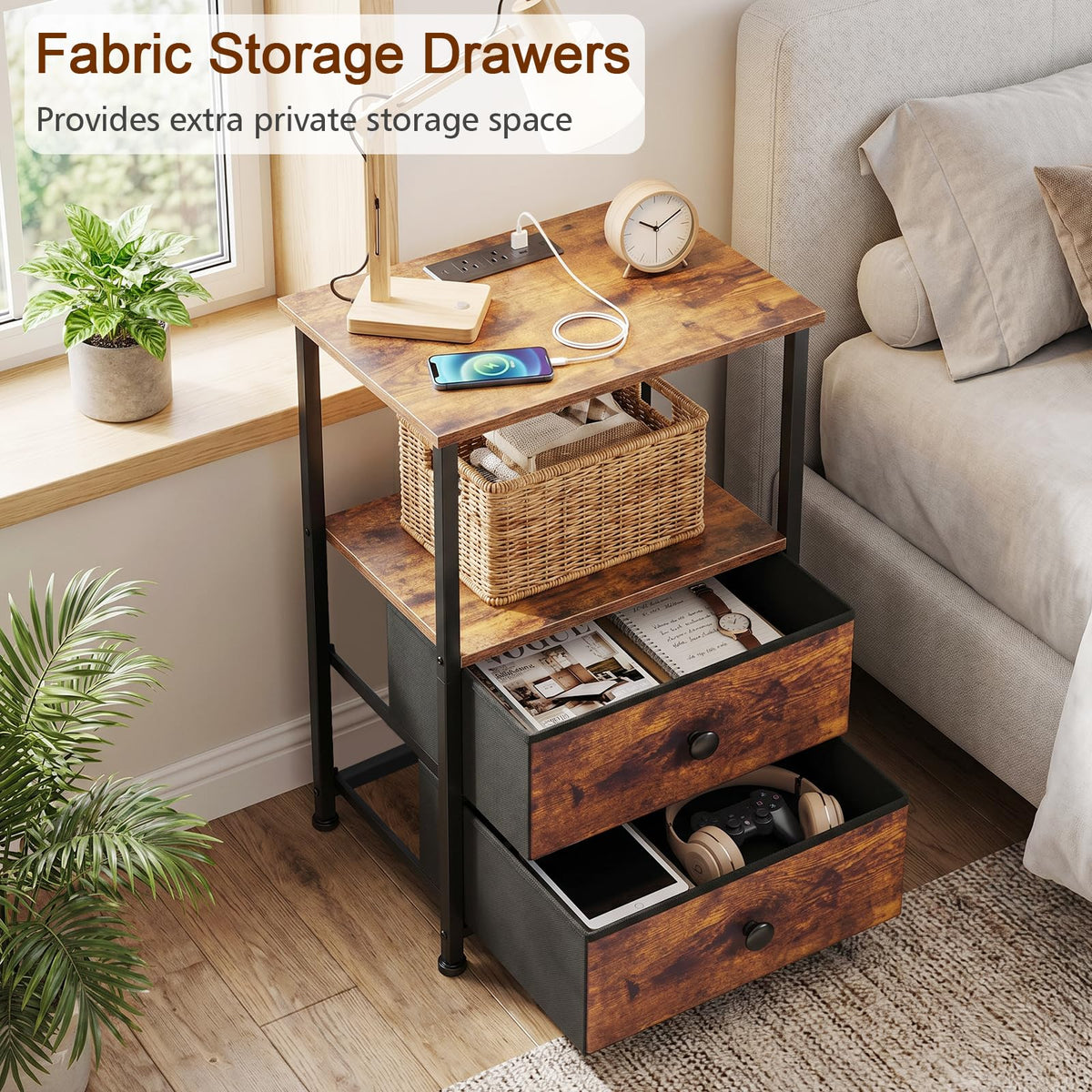 Nightstands Set of 2 with Charging Station N6891
