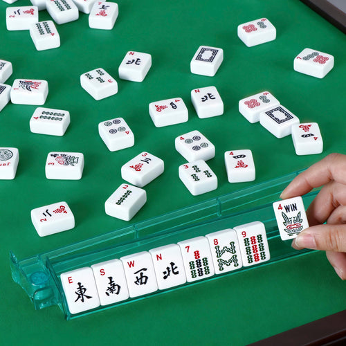 166 Tiles 4 Colors Mahjong Set with Rack Pushers Soft Bag A67813
