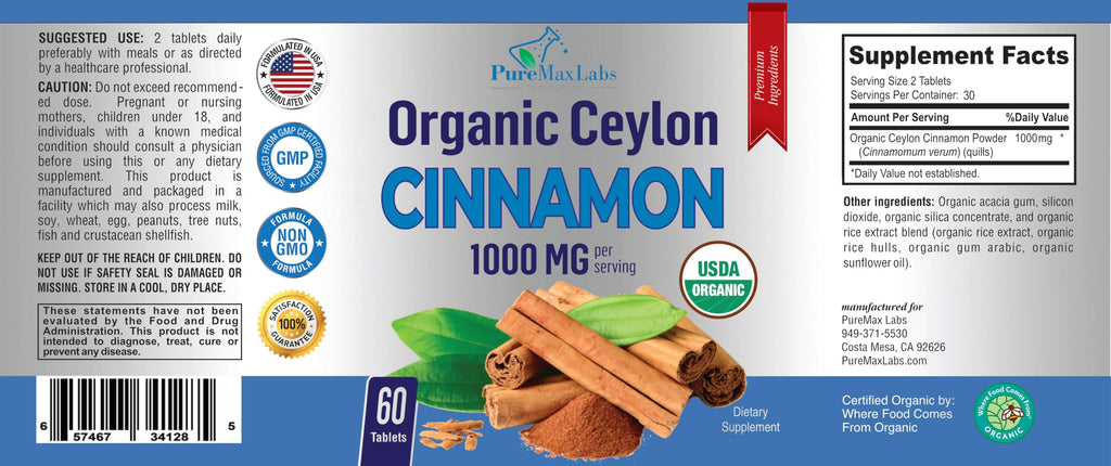 Organic Ceylon Cinnamon 1000mg 60 Tablets P995
