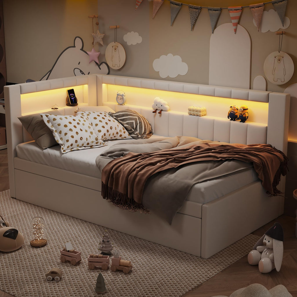 White Twin Size Upholstered Daybed with Trundle K102150
