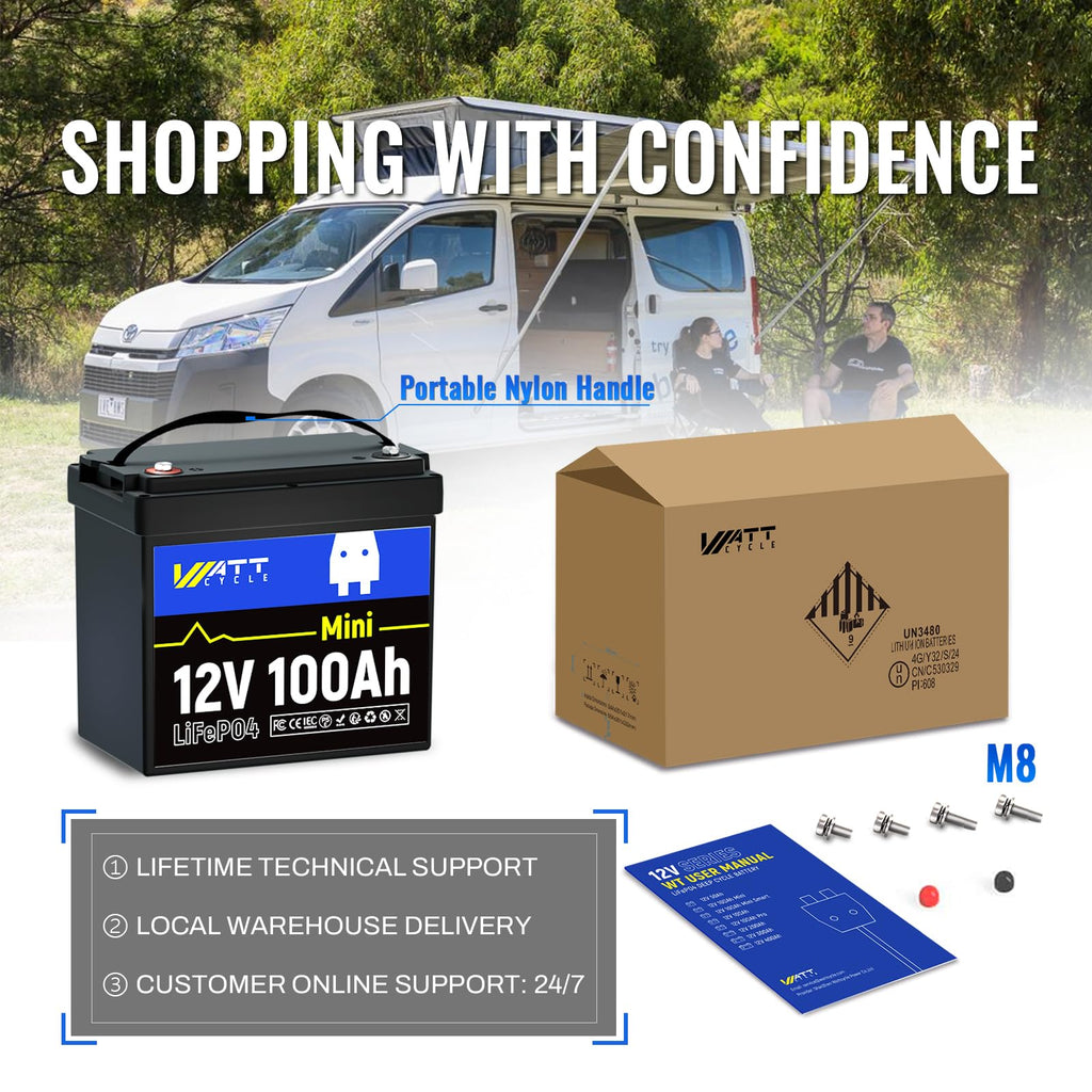 12V 100Ah Mini LiFePO4 Battery with 100A BMS O804