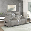 Gray Top Grain Leather Match Double Reclining Loveseat S20505