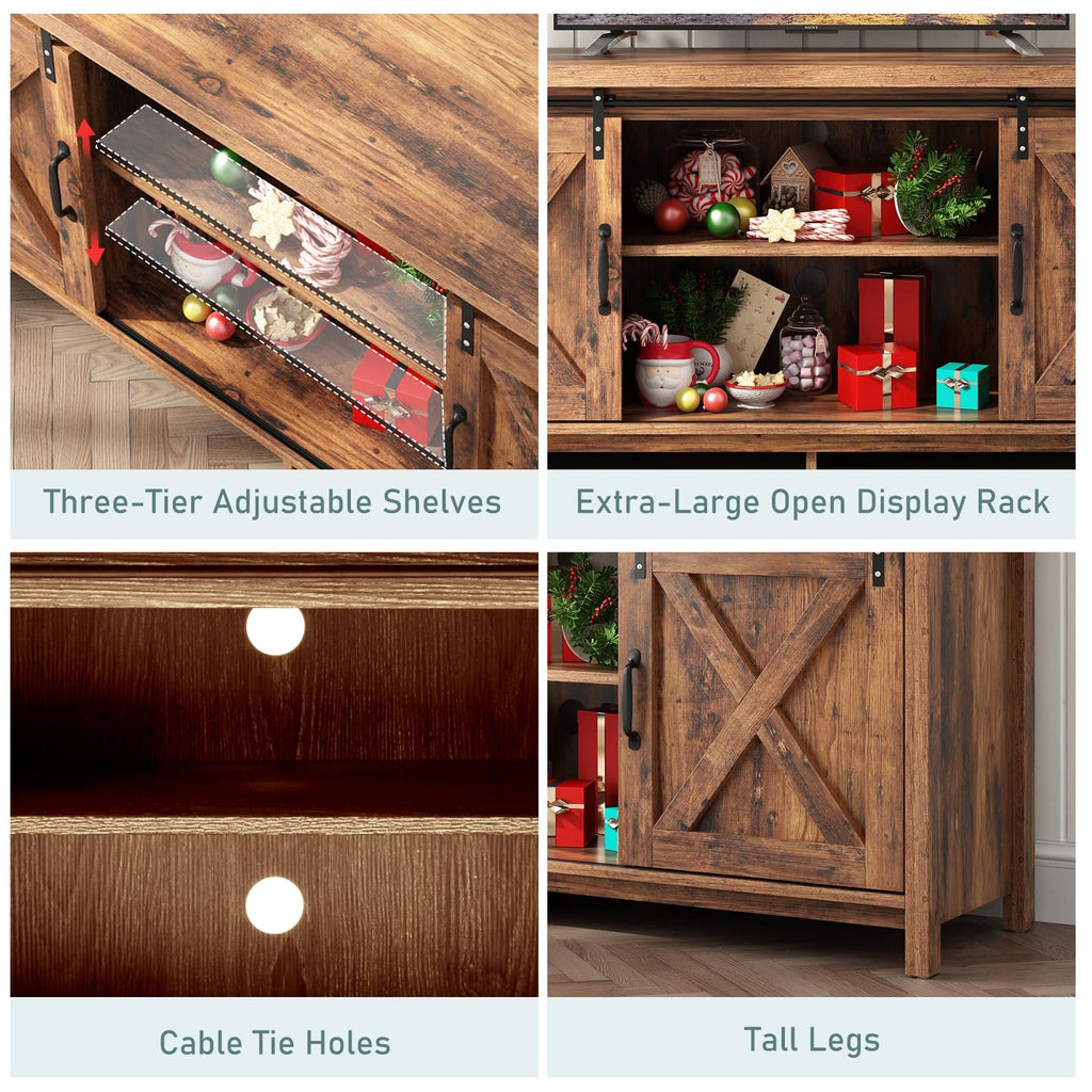 Farmhouse TV Stand with Adjustable Shelves & Sliding Barn Door X1769