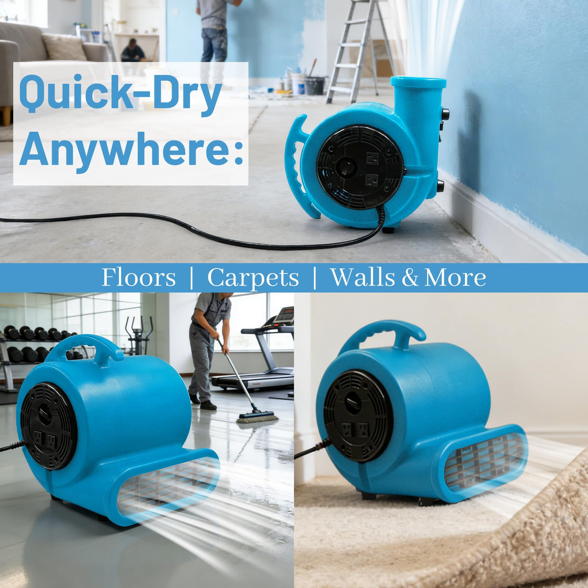 Light Blue 2500 CFM 3-Speed Floor Dryer G998