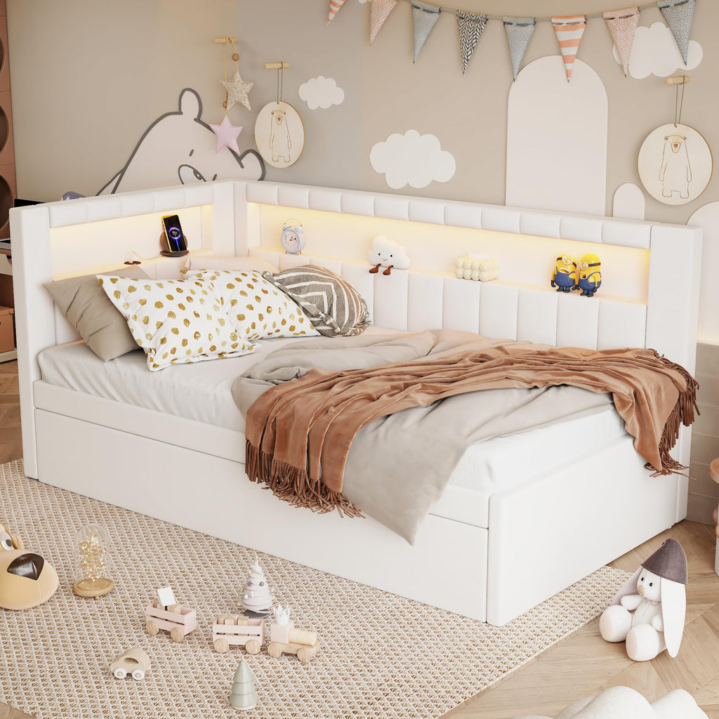White Twin Size Upholstered Daybed with Trundle K102150