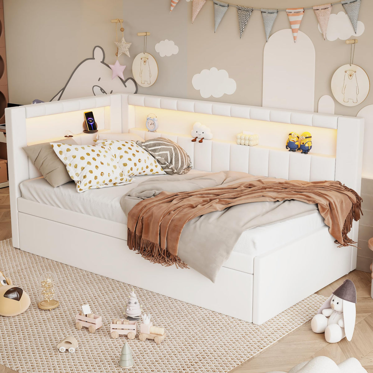 White Twin Size Upholstered Daybed with Trundle K102150