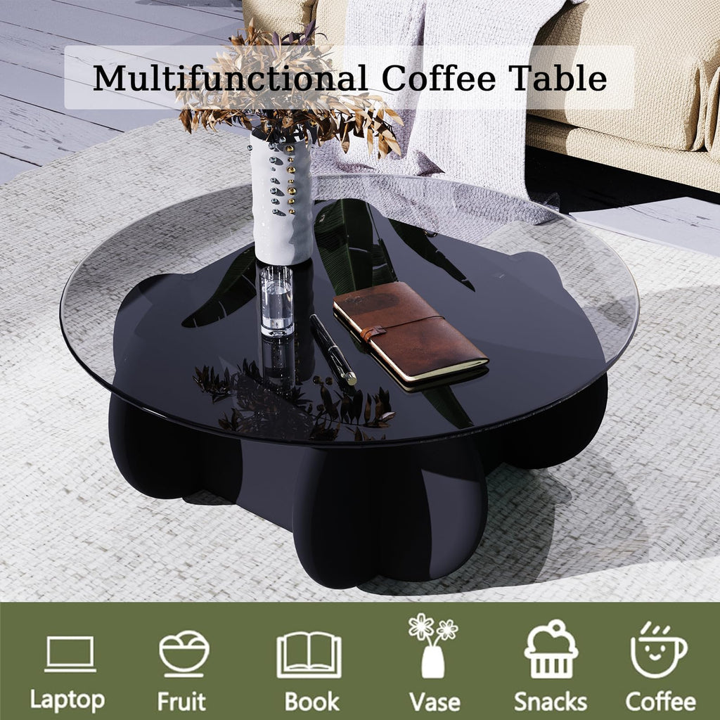 Black Round Glass Top Coffee Table E5505